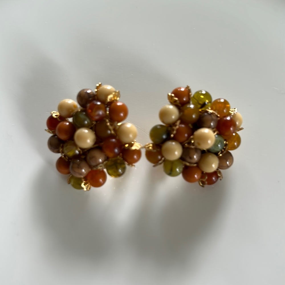 Vintage Fall Colored Acrylic Beaded Clip Earrings